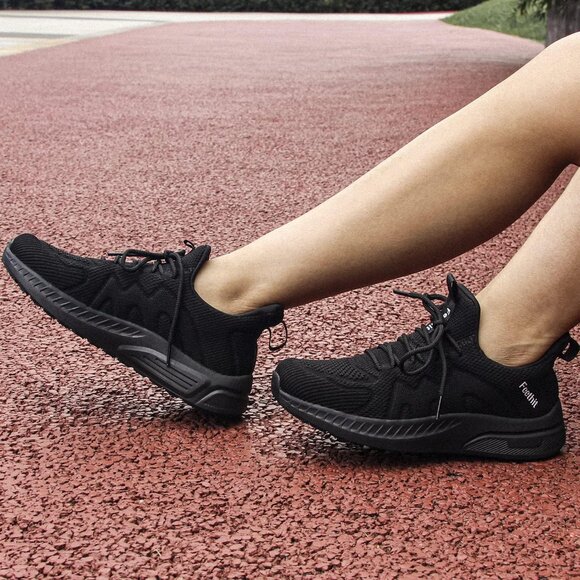 Feethit Women Black Lightweight Wide Mesh Workout Sneakers For Tennis Gym Travel - Picture 6 of 6